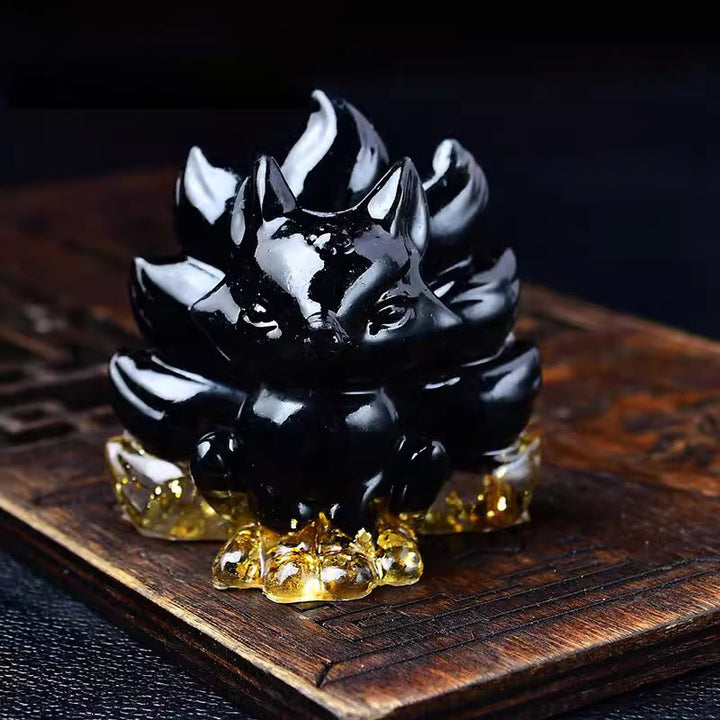 Buddha Stones Natural Various Crystal Strawberry Quartz Amethyst Nine Tailed Fox Protection Home Decoration - Black Obsidian 5.5*4.5*5.5cm - image 28