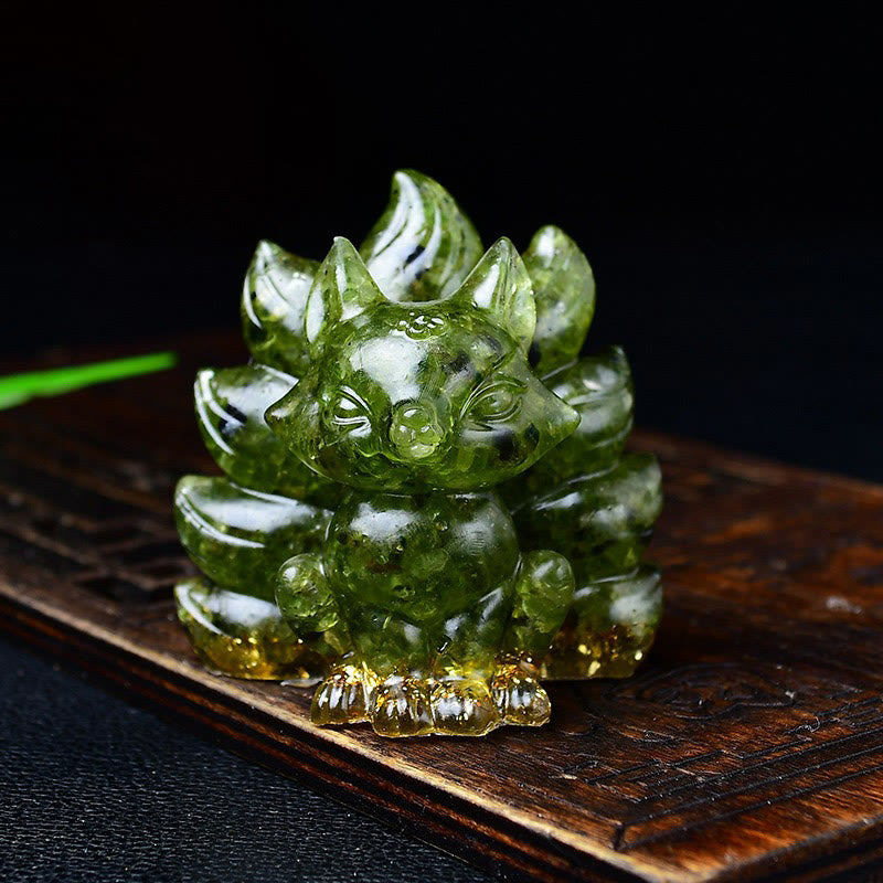 Buddha Stones Natural Various Crystal Strawberry Quartz Amethyst Nine Tailed Fox Protection Home Decoration - Peridot 5.5*4.5*5.5cm - image 39