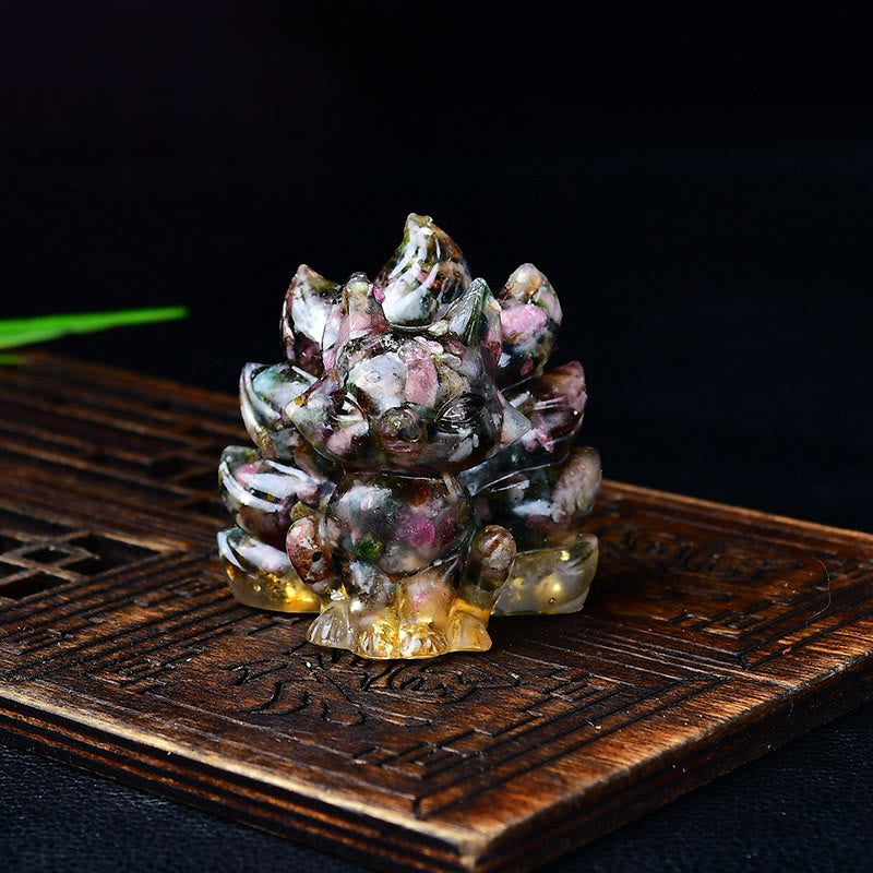 Buddha Stones Natural Various Crystal Strawberry Quartz Amethyst Nine Tailed Fox Protection Home Decoration - Tourmaline 5.5*4.5*5.5cm - image 47