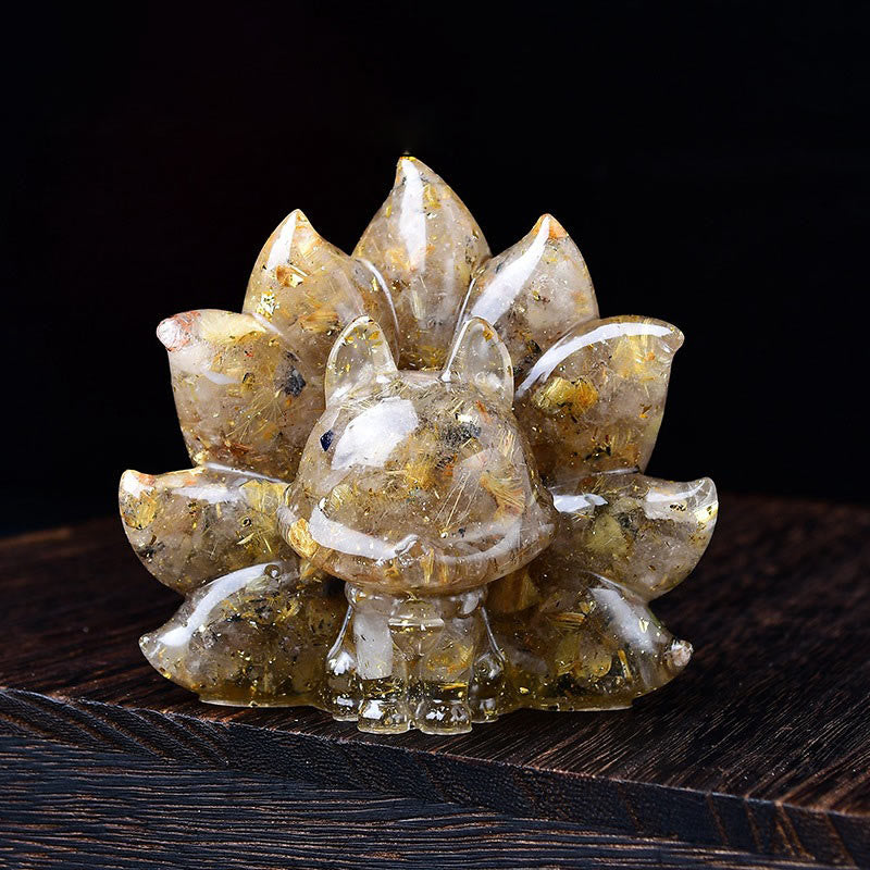 Buddha Stones Small Various Stone Pink Crystal Citrine Amethyst Nine Tailed Fox Warmth Home Decoration - Golden Rutilated Quartz 8.8*6.9*8cm - image 12