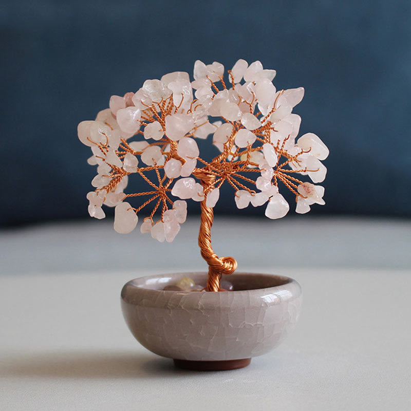 Buddha Stones Various Crystal Citrine Amethyst Green Aventurine Tree Prosperity Home Decoration - Pink Crystal 6-7*10cm - Gift Box - image 14