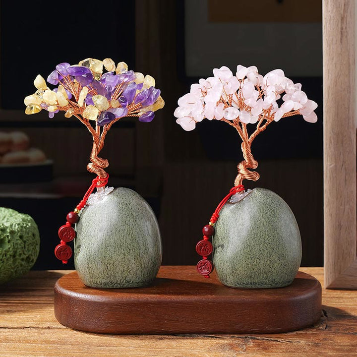 Buddha Stones Citrine Amethyst Green Aventurine Crystal Tree Ceramic Base Prosperity Home Decoration - image 11