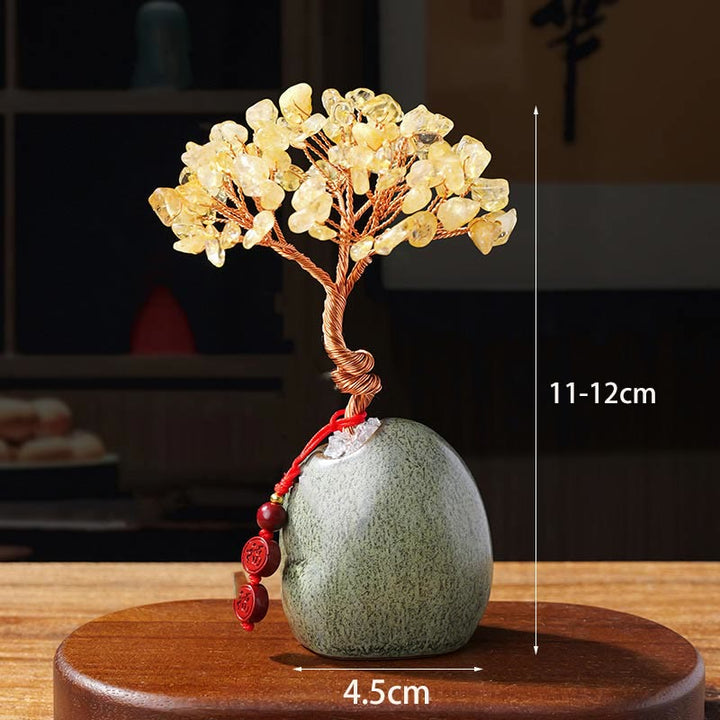 Buddha Stones Citrine Amethyst Green Aventurine Crystal Tree Ceramic Base Prosperity Home Decoration - image 1
