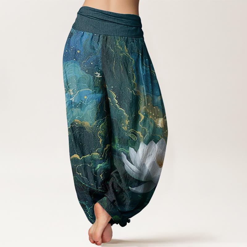 Buddha Stones Casual Lotus Starry Sky Clouds Pattern Women's Elastic Waist Harem Pants - image 3