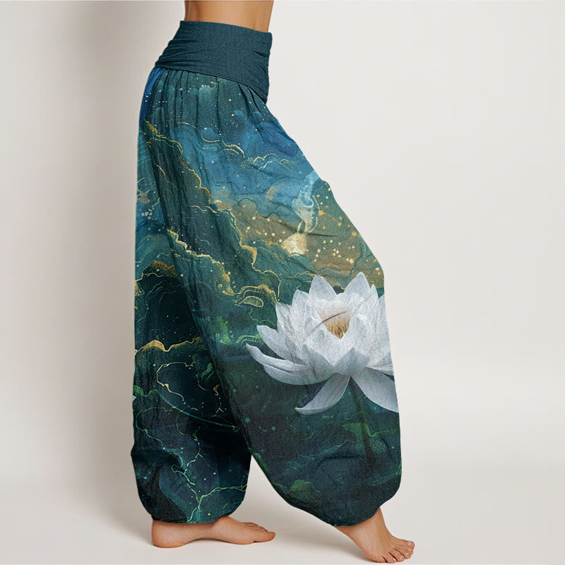 Buddha Stones Casual Lotus Starry Sky Clouds Pattern Women's Elastic Waist Harem Pants - image 2