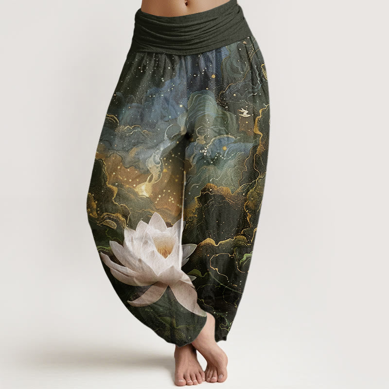 Buddha Stones Casual Lotus Starry Sky Clouds Pattern Women's Elastic Waist Harem Pants - SaddleBrown - US22，UK/AU26，EU54 (6XL) - image 5