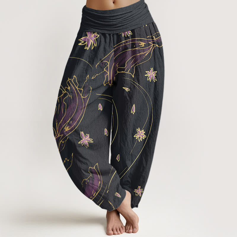 Buddha Stones Casual Koi Fish Cherry Blossom Petal Pattern Women's Elastic Waist Harem Pants - Indigo - US22，UK/AU26，EU54 (6XL) - image 1
