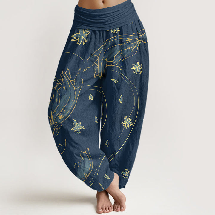 Buddha Stones Casual Koi Fish Cherry Blossom Petal Pattern Women's Elastic Waist Harem Pants - SteelBlue - US22，UK/AU26，EU54 (6XL) - image 8