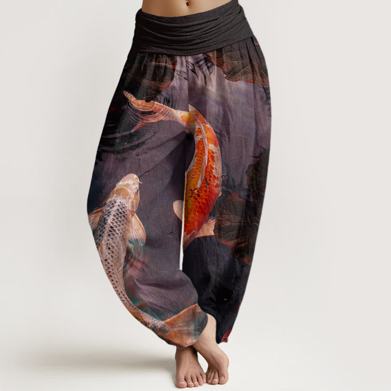 Buddha Stones Casual Koi Fish Lotus Water Ripples Pattern Women's Elastic Waist Harem Pants - Indigo - US22，UK/AU26，EU54 (6XL) - image 5
