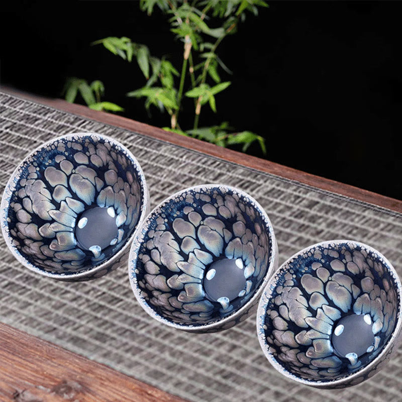 Buddha Stones Handmade Chinese Jianzhan Purple Blue Spot Ceramic Teacup Tenmoku Kung Fu Tea Cup 150ml
