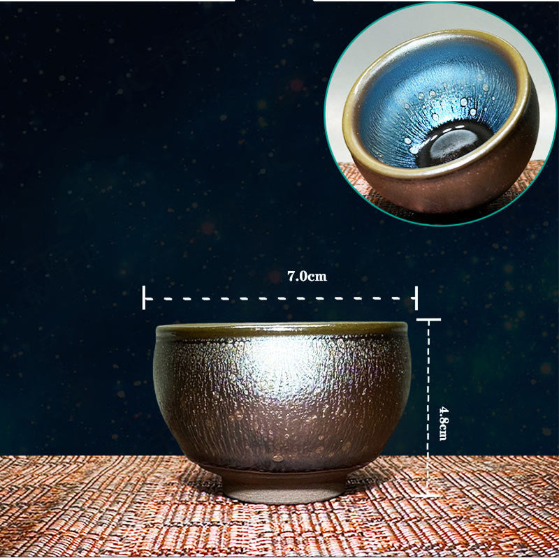 Buddha Stones Handmade Chinese Jianzhan Oil Drop Spots Pattern Ceramic Teacup Tenmoku Kung Fu Tea Cup 150ml - 7*4.8cm*150ml - image 1