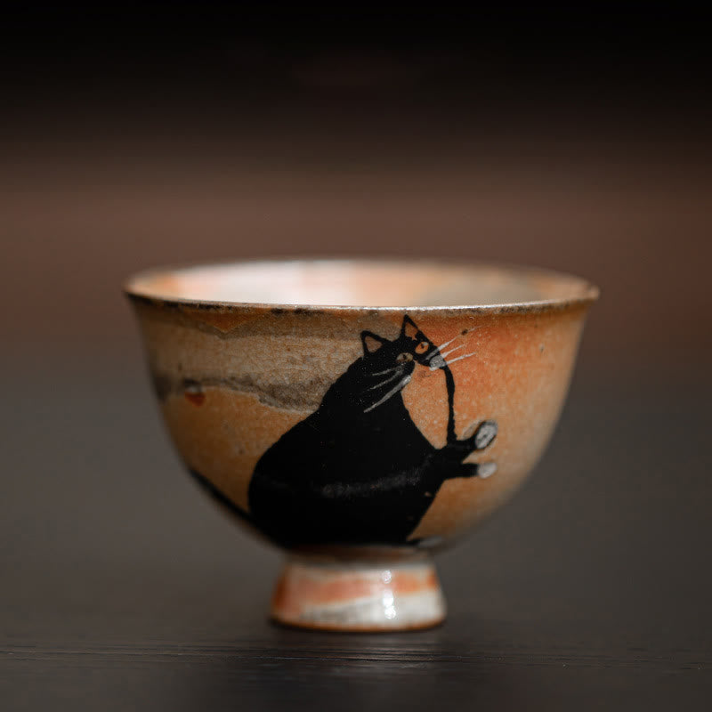 Buddha Stones Small Cute Cat Teacup Kung Fu Tea Cup 60ml - Cat Looking Up 6.5cm*4.7cm*60ml - image 3