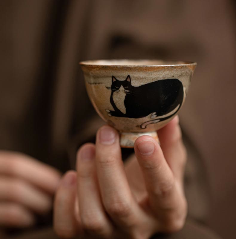 Buddha Stones Small Cute Cat Teacup Kung Fu Tea Cup 60ml - image 9