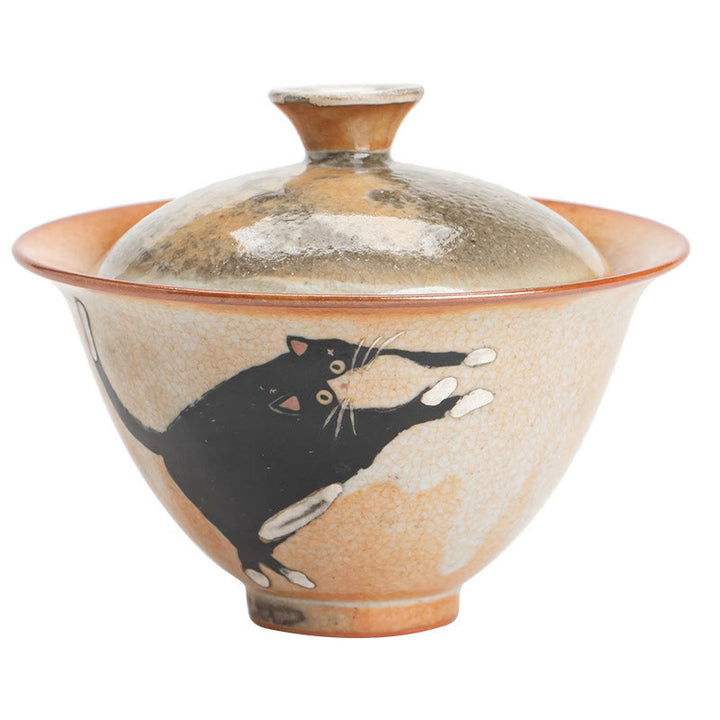 Buddha Stones Cute Cat Ceramic Gaiwan Teacup Kung Fu Tea Cup With Lid 130ml - image 11