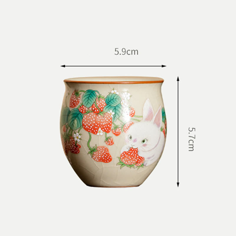 Buddha Stones Small Strawberry Rabbit Teacup Kung Fu Tea Cup 90ml With Gift Box