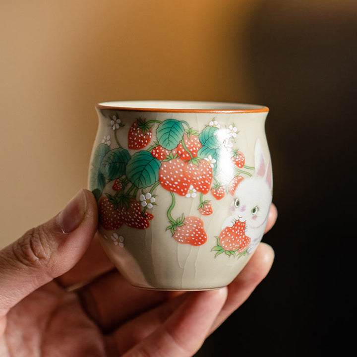 Buddha Stones Small Strawberry Rabbit Teacup Kung Fu Tea Cup 90ml With Gift Box