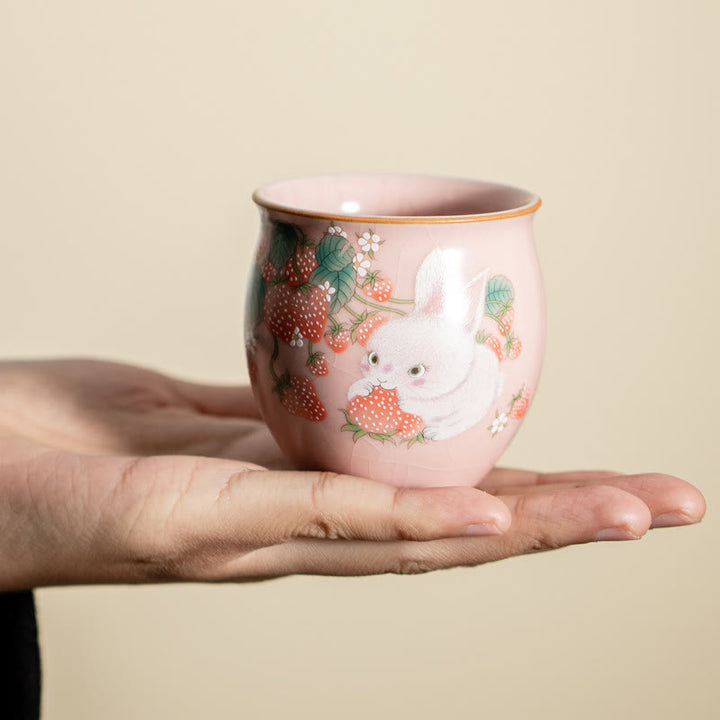 Buddha Stones Small Strawberry Rabbit Teacup Kung Fu Tea Cup 90ml With Gift Box