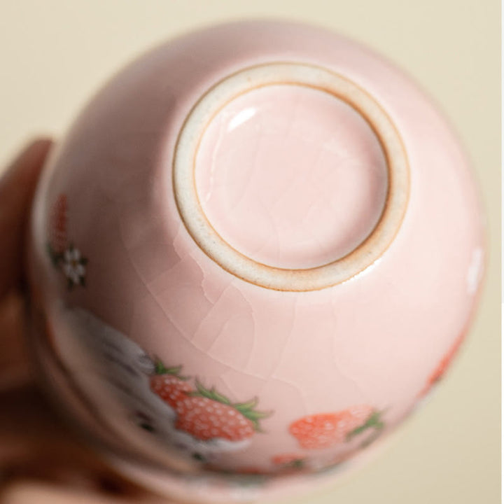 Buddha Stones Small Strawberry Rabbit Teacup Kung Fu Tea Cup 90ml With Gift Box