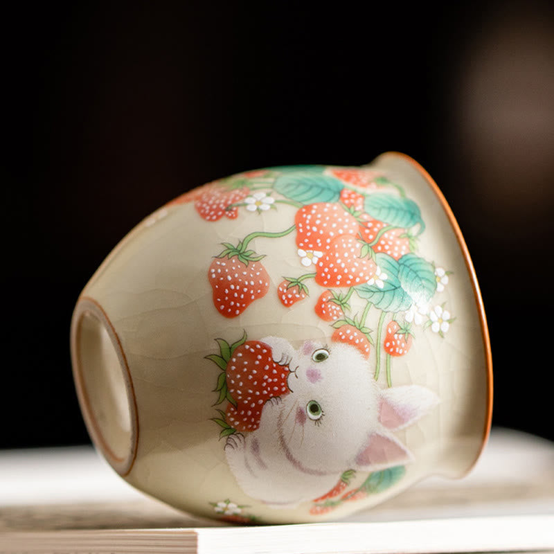 Buddha Stones Small Strawberry Rabbit Teacup Kung Fu Tea Cup 90ml With Gift Box