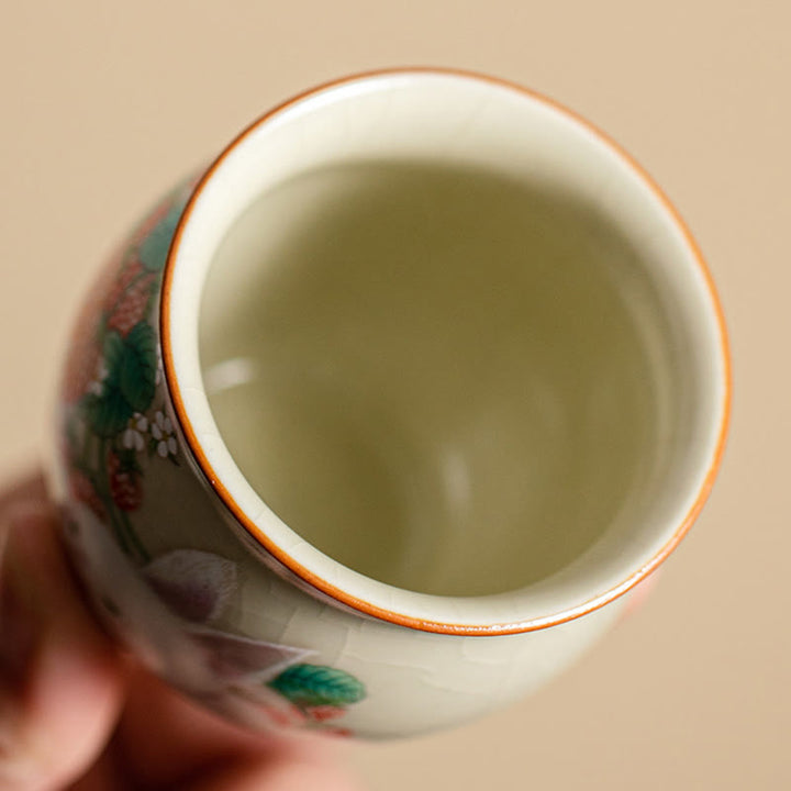 Buddha Stones Small Strawberry Rabbit Teacup Kung Fu Tea Cup 90ml With Gift Box