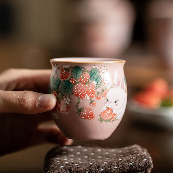 Buddha Stones Small Strawberry Rabbit Teacup Kung Fu Tea Cup 90ml With Gift Box