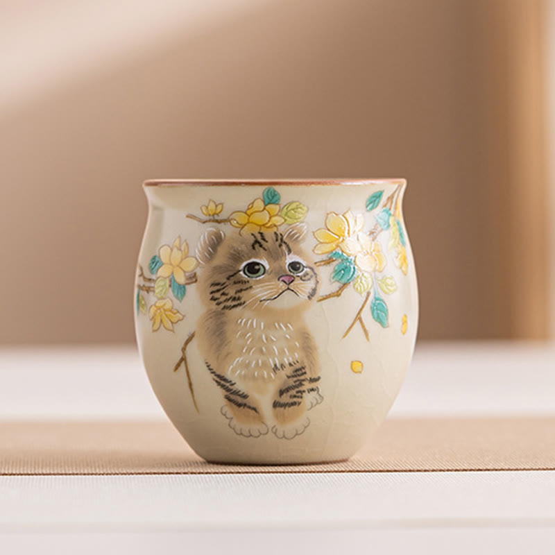 Buddha Stones Cute Cat Yellow Flowers Rabbit Teacup Kung Fu Tea Cup - Cat 5.9cm*5.7cm*90ml - image 12
