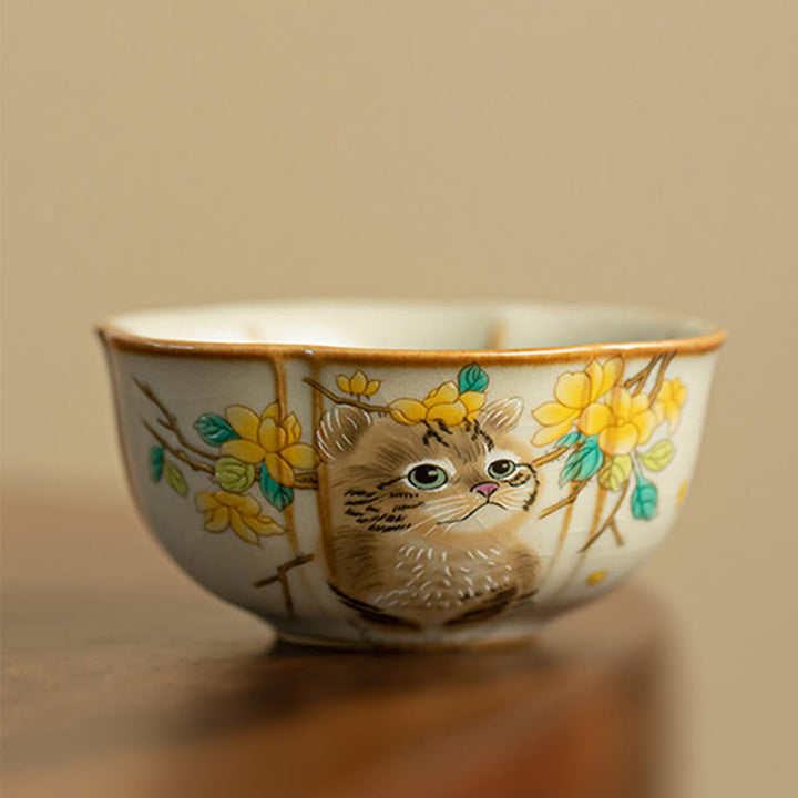 Buddha Stones Cute Cat Yellow Flowers Rabbit Teacup Kung Fu Tea Cup - Cat 7cm*3.3cm*50ml - image 16