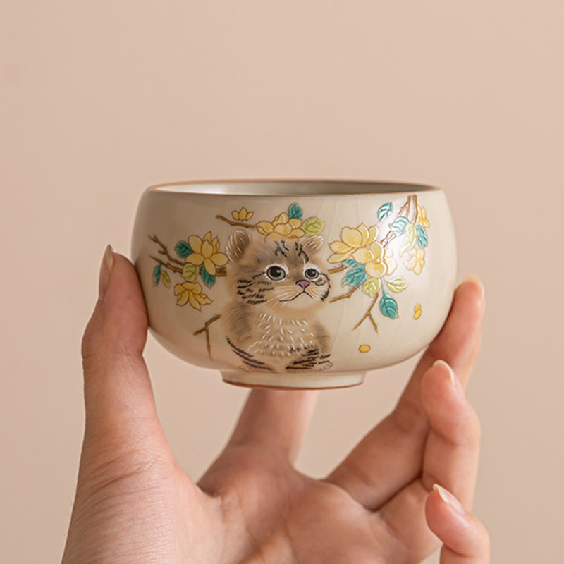 Buddha Stones Cute Cat Yellow Flowers Rabbit Teacup Kung Fu Tea Cup - image 7