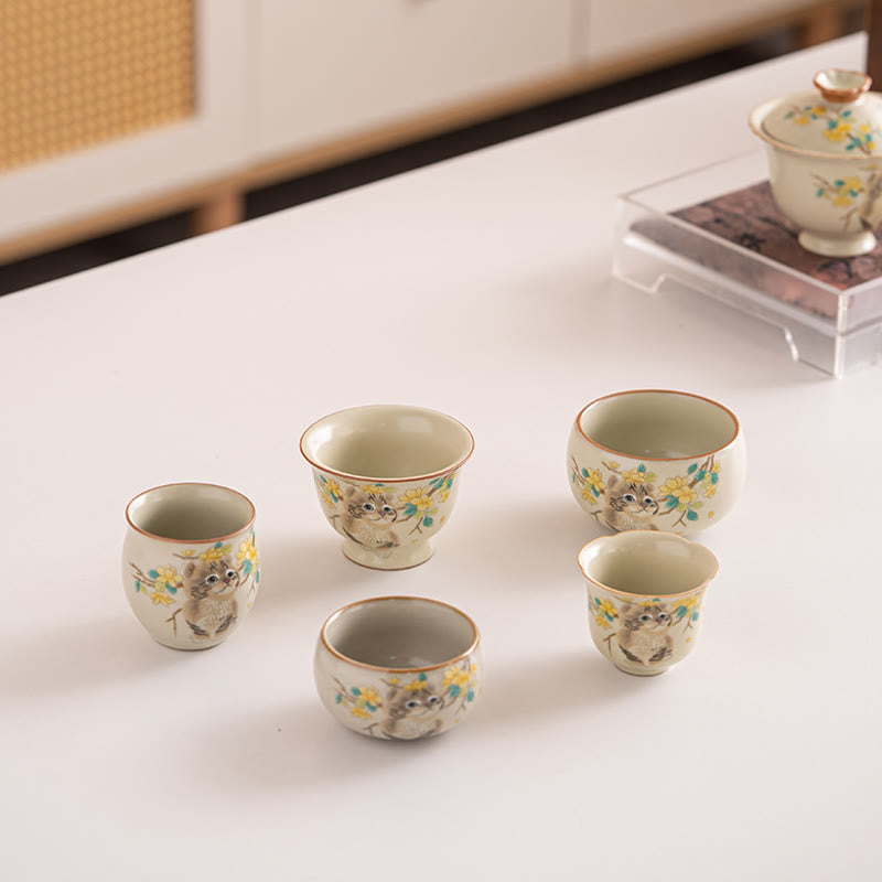 Buddha Stones Cute Cat Yellow Flowers Rabbit Teacup Kung Fu Tea Cup - image 21