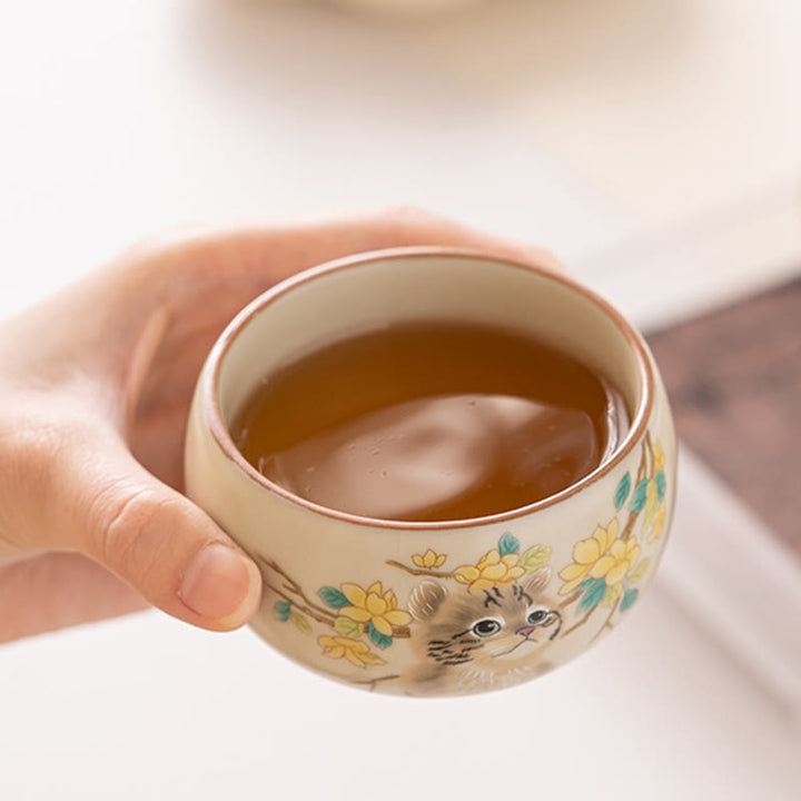 Buddha Stones Cute Cat Yellow Flowers Rabbit Teacup Kung Fu Tea Cup - image 5