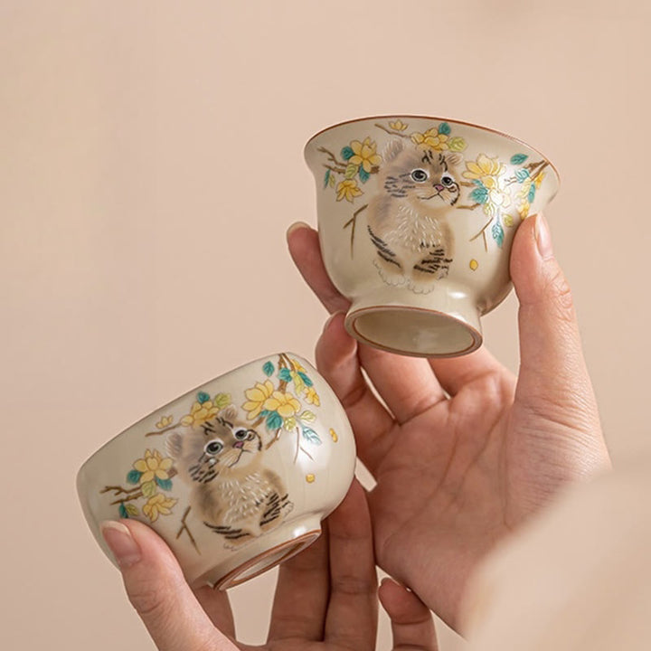 Buddha Stones Cute Cat Yellow Flowers Rabbit Teacup Kung Fu Tea Cup - image 15