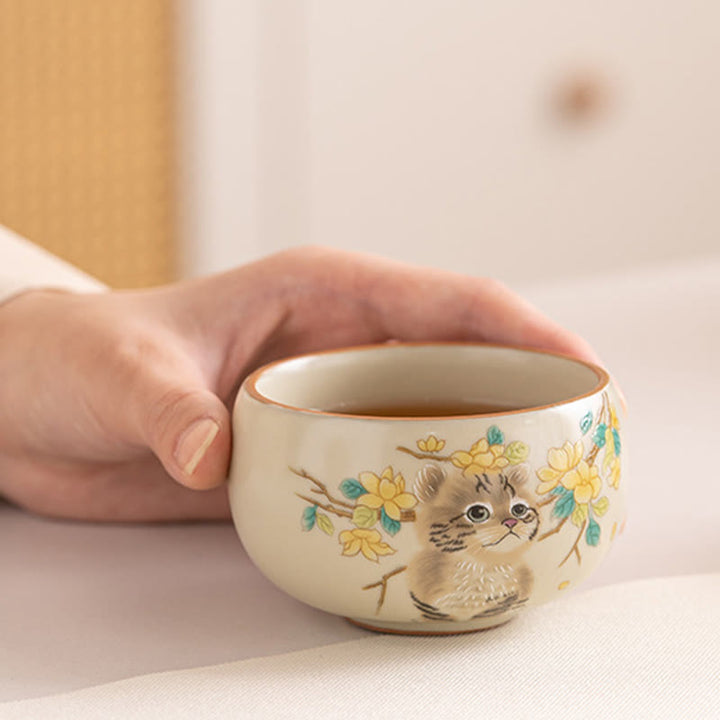 Buddha Stones Cute Cat Yellow Flowers Rabbit Teacup Kung Fu Tea Cup - image 10