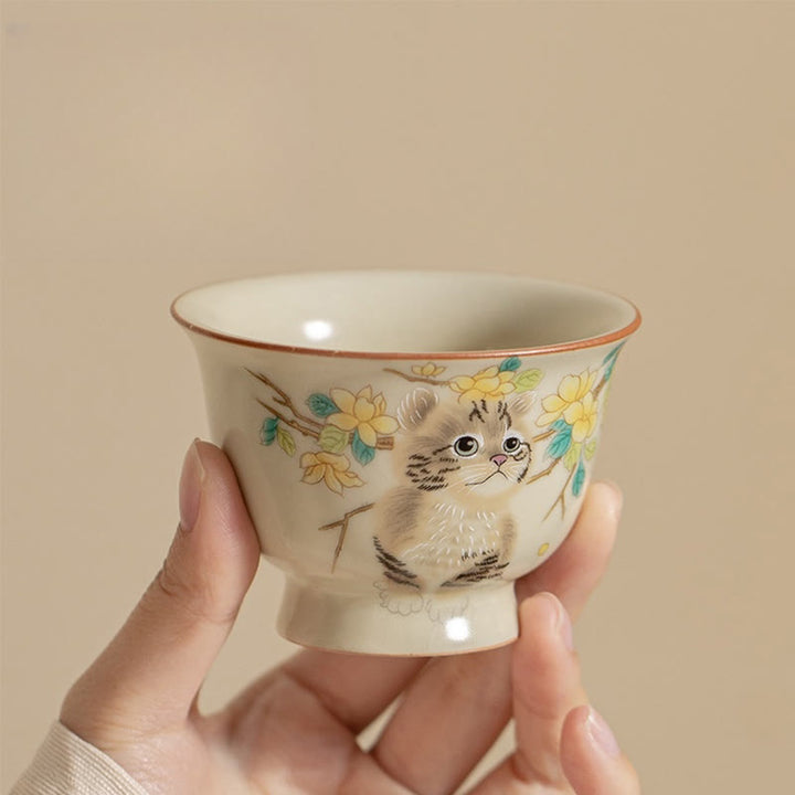 Buddha Stones Cute Cat Yellow Flowers Rabbit Teacup Kung Fu Tea Cup - image 14
