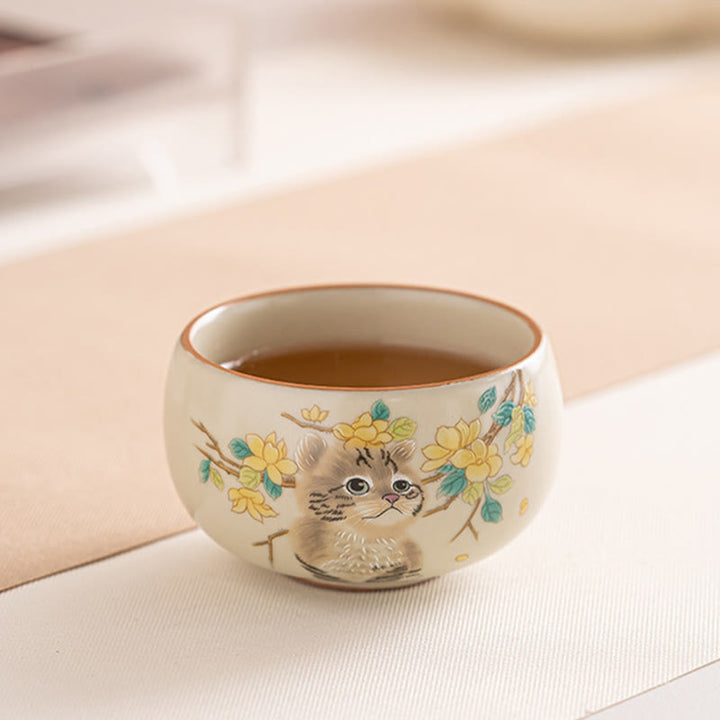 Buddha Stones Cute Cat Yellow Flowers Rabbit Teacup Kung Fu Tea Cup - image 11