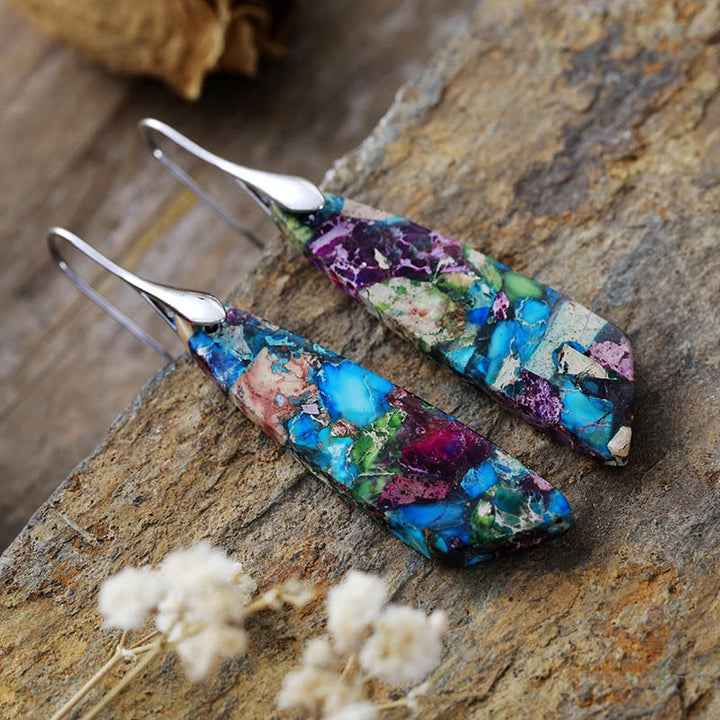 Buddha Stones Natural Emperor Stone Geometric Crystal Anti-Stress Earrings
