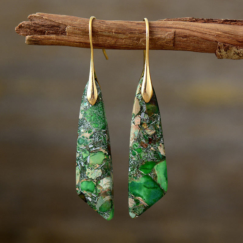 Buddha Stones Natural Emperor Stone Geometric Crystal Anti-Stress Earrings