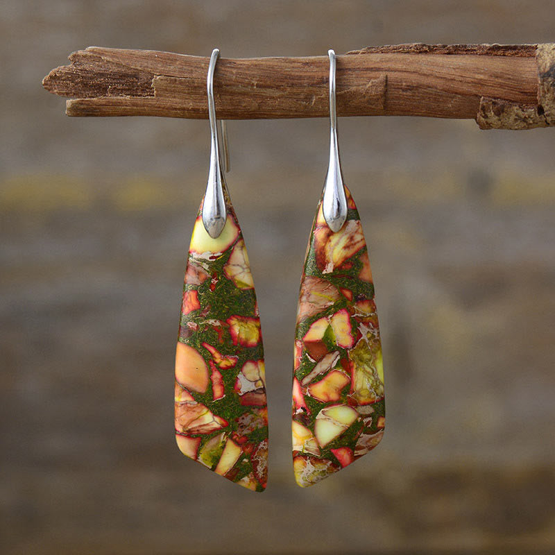 Buddha Stones Natural Emperor Stone Geometric Crystal Anti-Stress Earrings