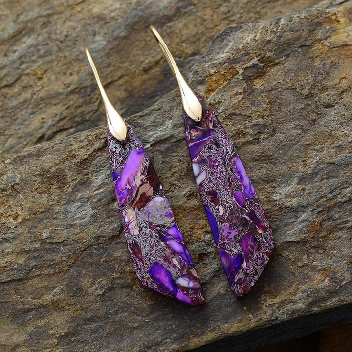 Buddha Stones Natural Emperor Stone Geometric Crystal Anti-Stress Earrings