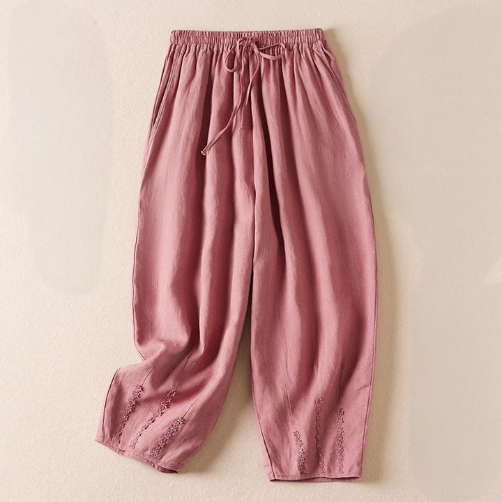 Buddha Stones Summer Small Flower Embroidery  Harem Pants With Pockets - LightPink - US8-10，UK/AU12-14，EU40-42 (2XL) - image 11