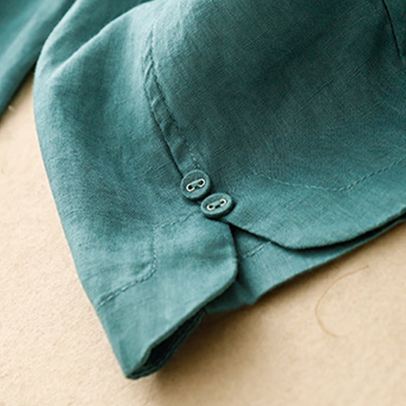 Buddha Stones Summer Solid Color Side Button Design Cotton Linen Women's Harem Pants With Pockets