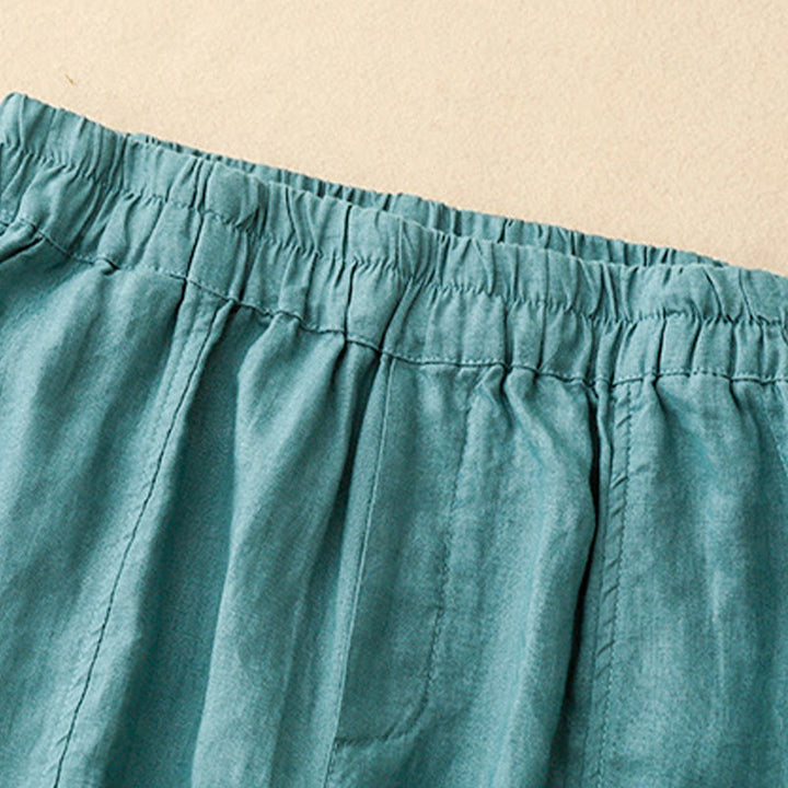 Buddha Stones Summer Solid Color Side Button Design Cotton Linen Women's Harem Pants With Pockets