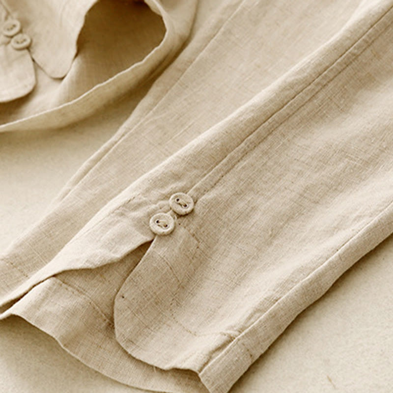 Buddha Stones Summer Solid Color Side Button Design Cotton Linen Women's Harem Pants With Pockets