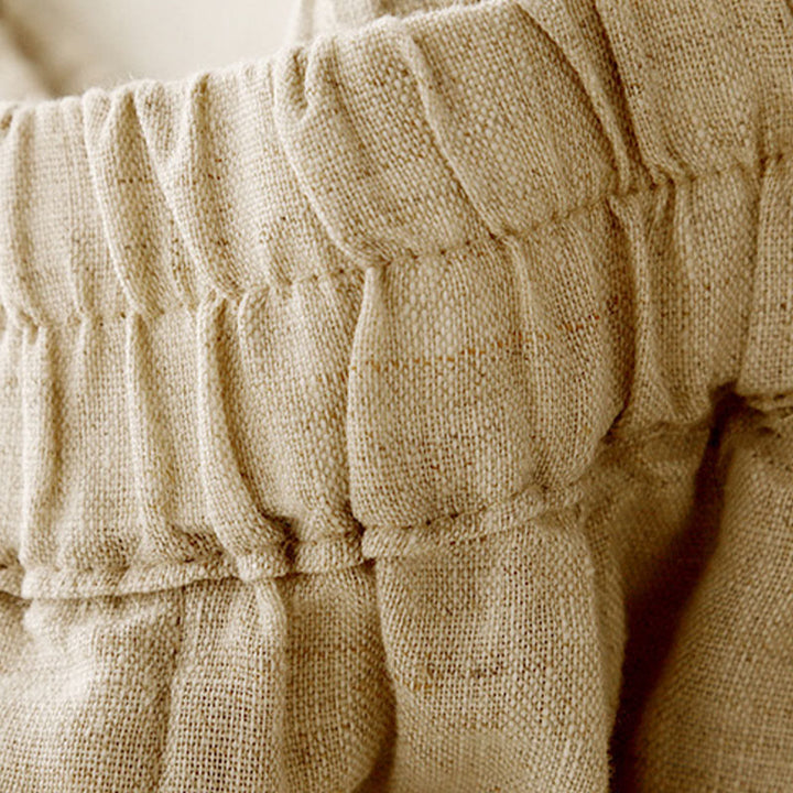 Buddha Stones Summer Solid Color Side Button Design Cotton Linen Women's Harem Pants With Pockets