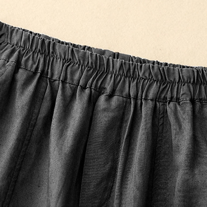 Buddha Stones Summer Solid Color Side Button Design Cotton Linen Women's Harem Pants With Pockets