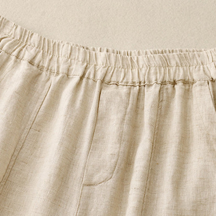 Buddha Stones Summer Solid Color Side Button Design Cotton Linen Women's Harem Pants With Pockets