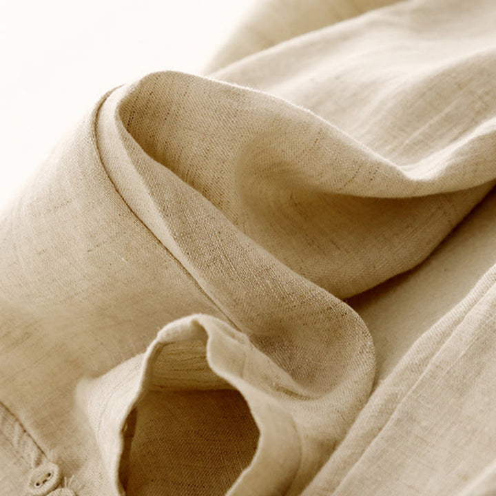 Buddha Stones Summer Solid Color Side Button Design Cotton Linen Women's Harem Pants With Pockets