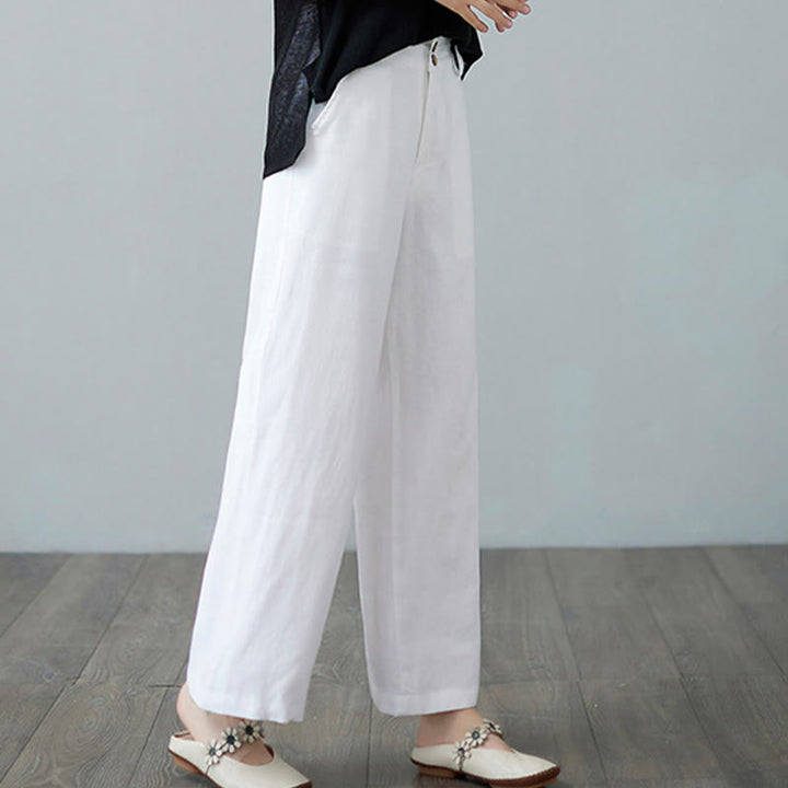 Buddha Stones Daily Solid Color Patchwork Simple Design Cotton Linen Women's Pants With Pockets - image 17