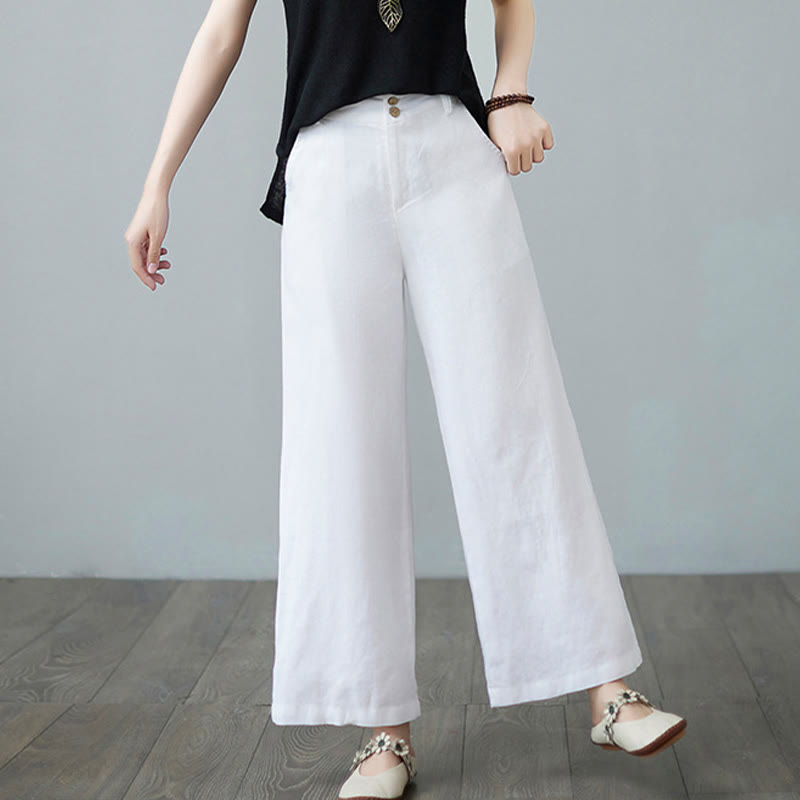 Buddha Stones Daily Solid Color Patchwork Simple Design Cotton Linen Women's Pants With Pockets - image 16