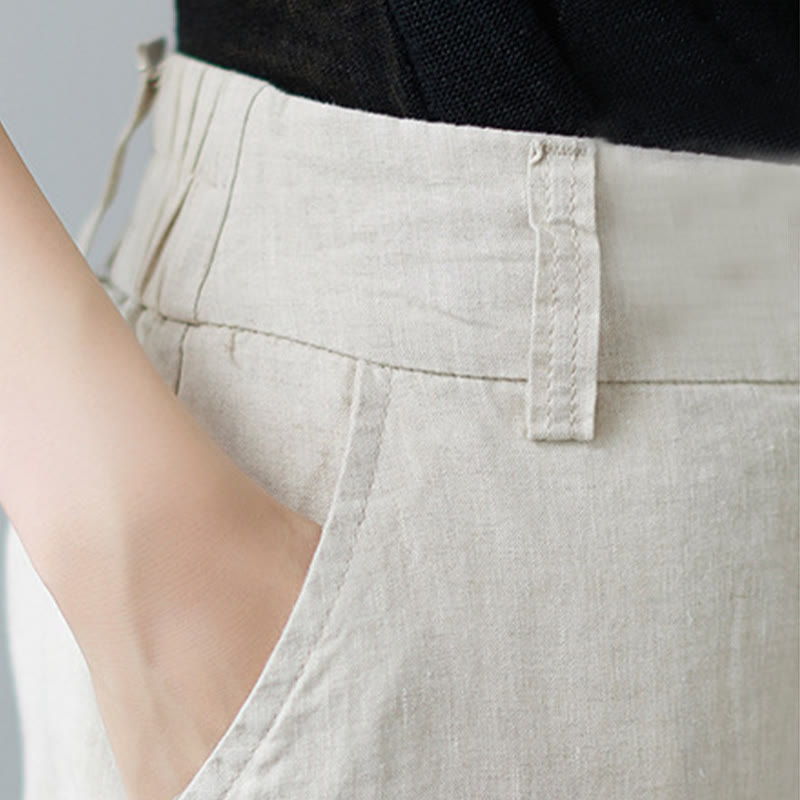 Buddha Stones Daily Solid Color Patchwork Simple Design Cotton Linen Women's Pants With Pockets - image 10