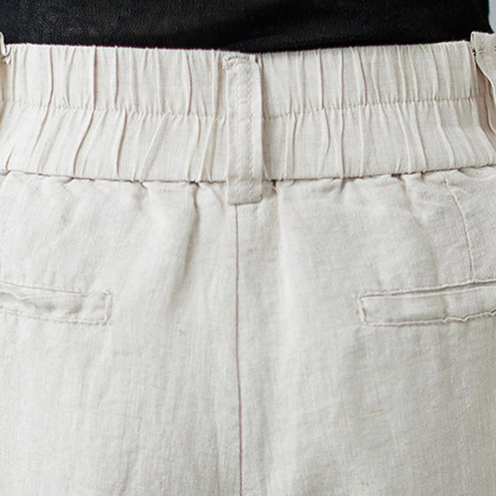 Buddha Stones Daily Solid Color Patchwork Simple Design Cotton Linen Women's Pants With Pockets - image 9